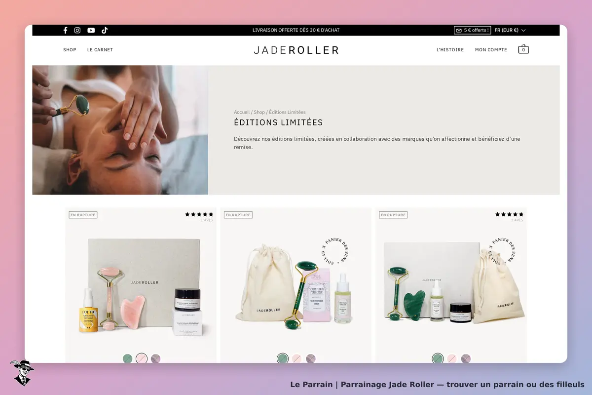 Jade Roller : jADEROLLER : page d'accueil avec produits en édition limitée et présentation