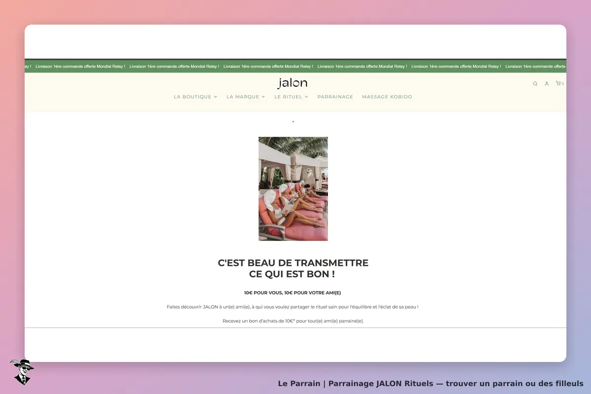 Il montre la page de parrainage