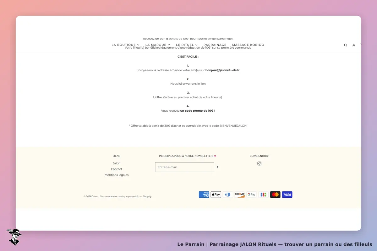 Il montre la page de parrainage