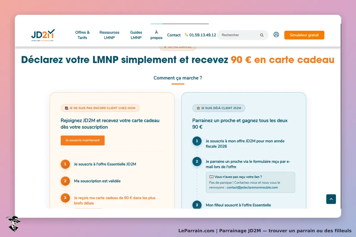 JD2M : page d'accueil présentant deux options pour les clients et les non-clients
