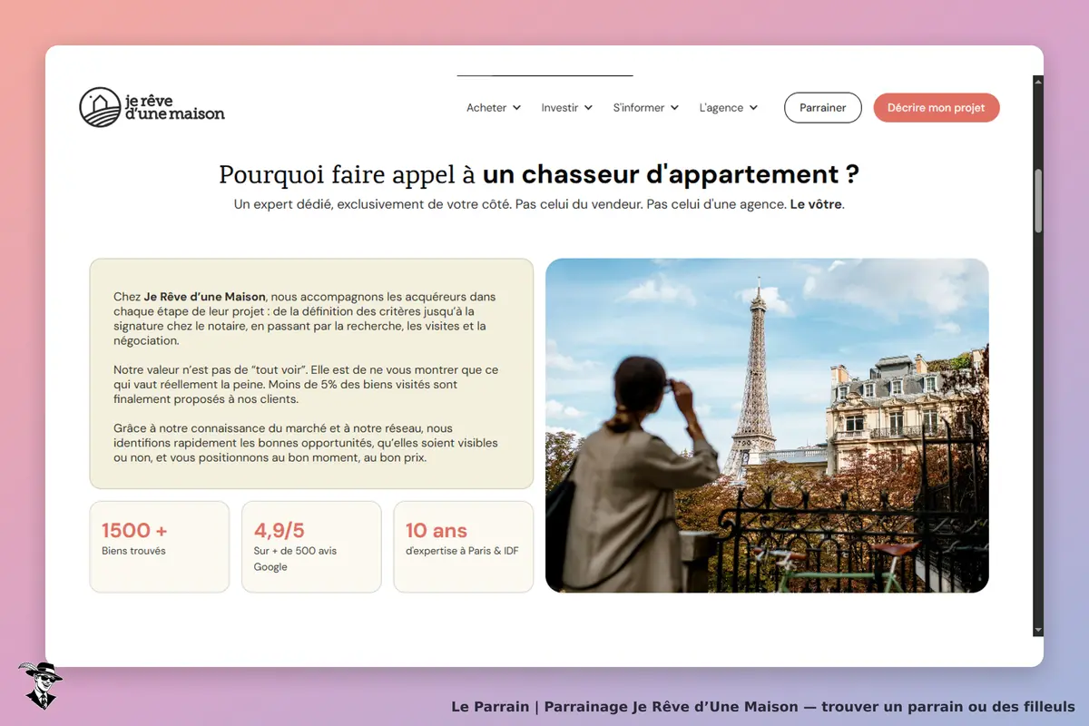 Je Rêve d’une Maison : page d'accueil présentant un service d'accompagnement pour acquéreurs
