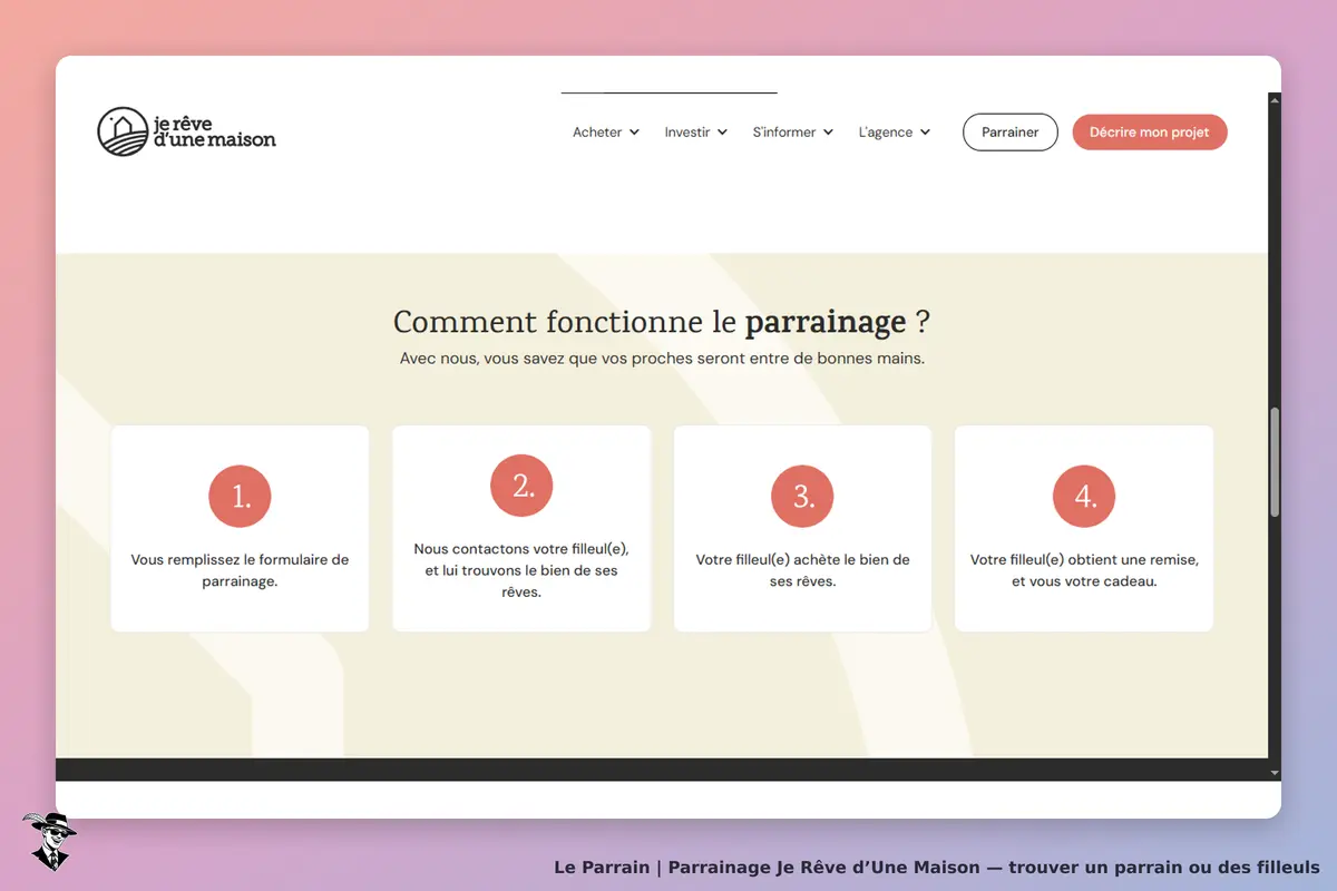 Je Rêve d’une Maison : explication du fonctionnement du parrainage avec étapes numérotées
