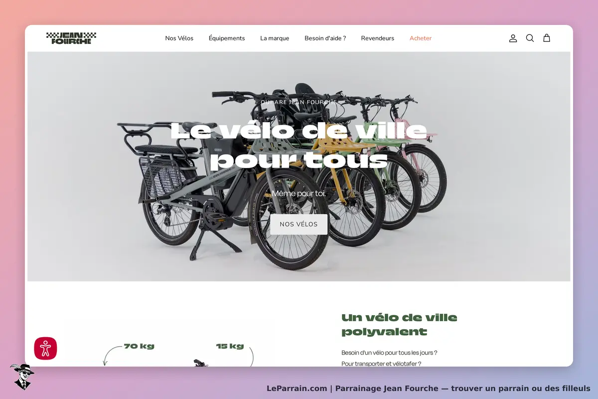 Jean Fourche : page d'accueil présentant plusieurs vélos de ville en exposition