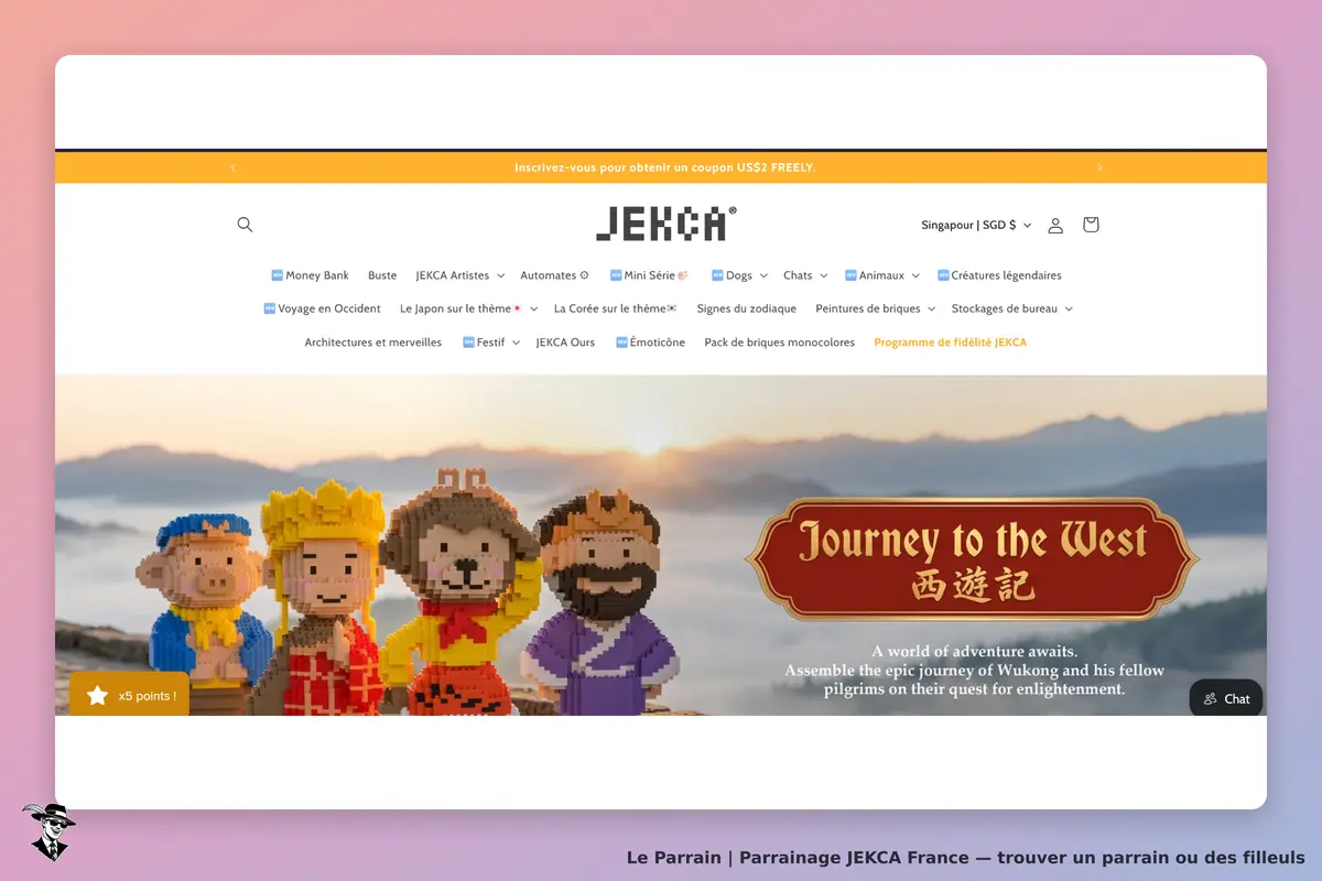 JEKCA France : jEKCA : page d'accueil avec des figurines en briques et le titre "Journey to the