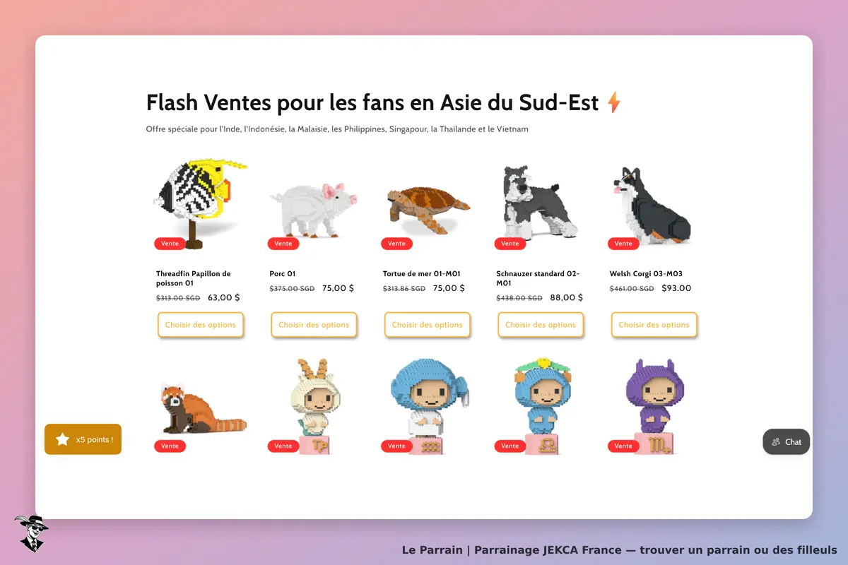JEKCA France : page d'accueil présentant des figurines animalières en vente
