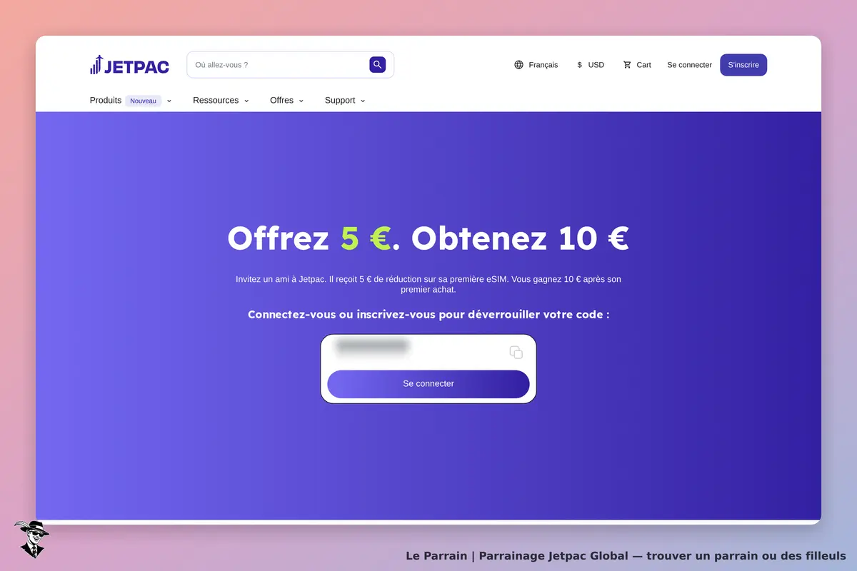 Jetpac Global : jetpac : page d'accueil avec invitation à offrir et un formulaire de connexion