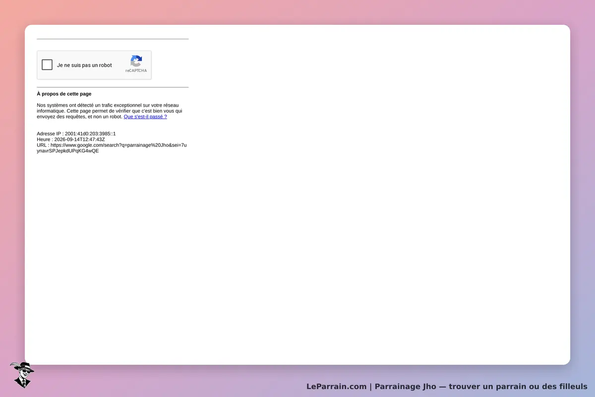 Jho : page de vérification avec un captcha et des informations sur le trafic exceptionnel détecté