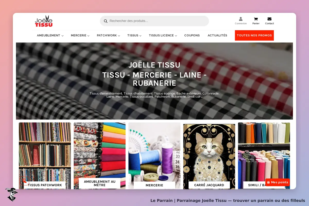 Joelle Tissu : joëlle Tissu : page d'accueil présentant des tissus, mercerie et divers produits en