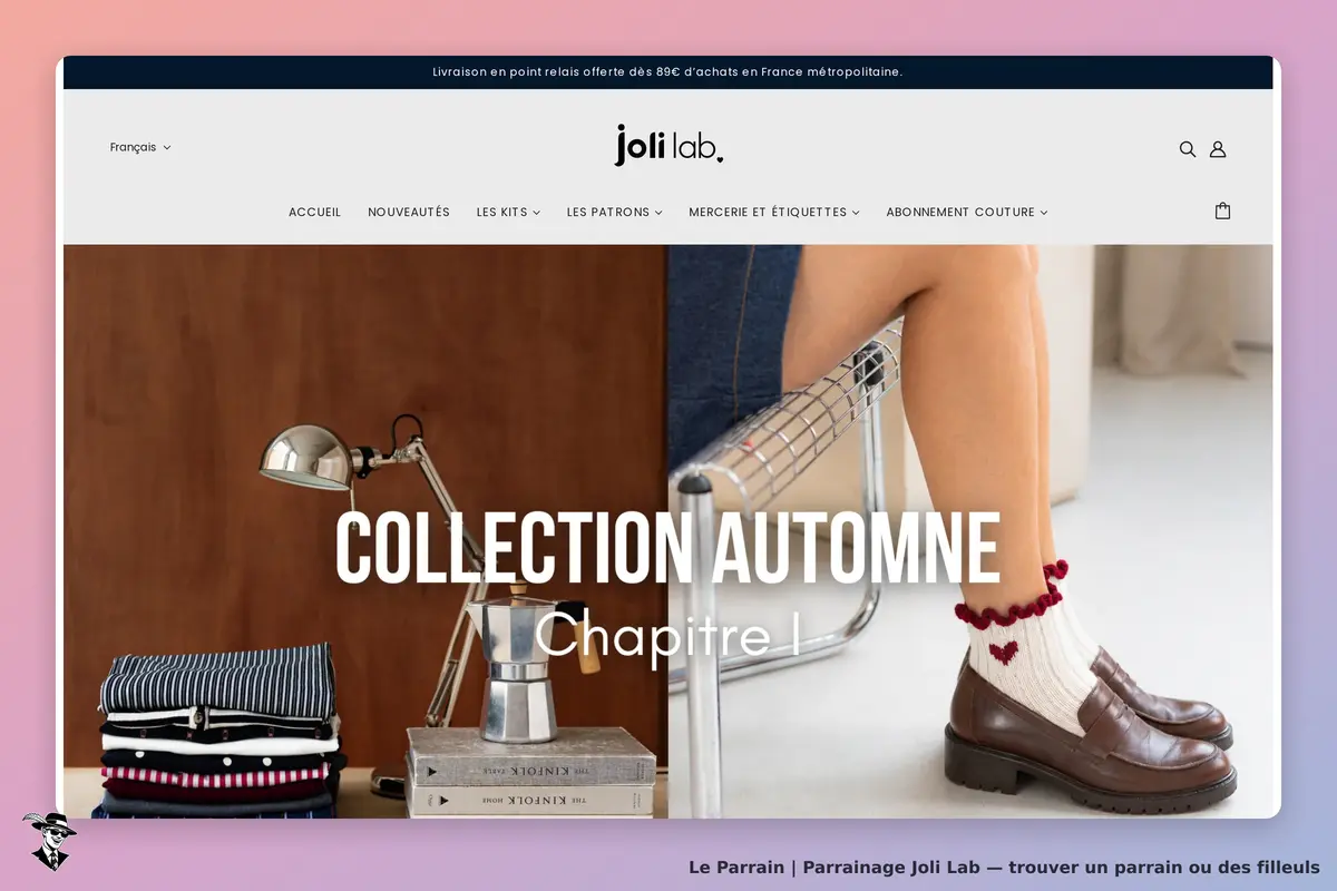 Joli Lab : page d'accueil avec le texte "COLLECTION AUTOMNE" et des produits de mode affichés