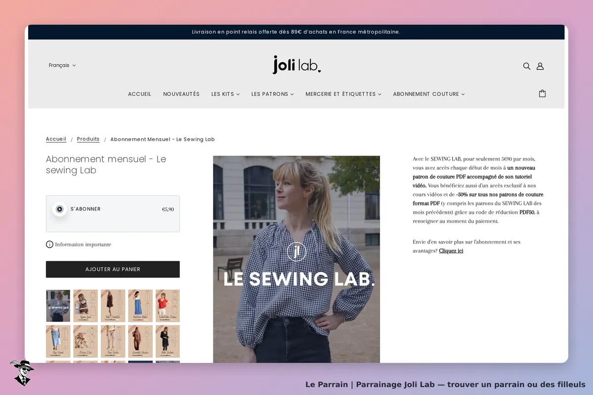 Joli Lab : page d'abonnement mensuel avec image d'une femme portant un haut à carreaux