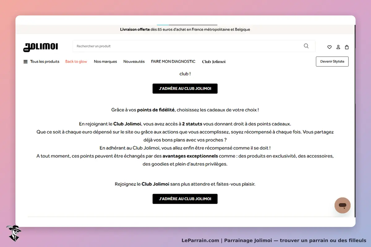 Jolimoi : page d'accueil présentant le Club Jolimoi et ses avantages de fidélité