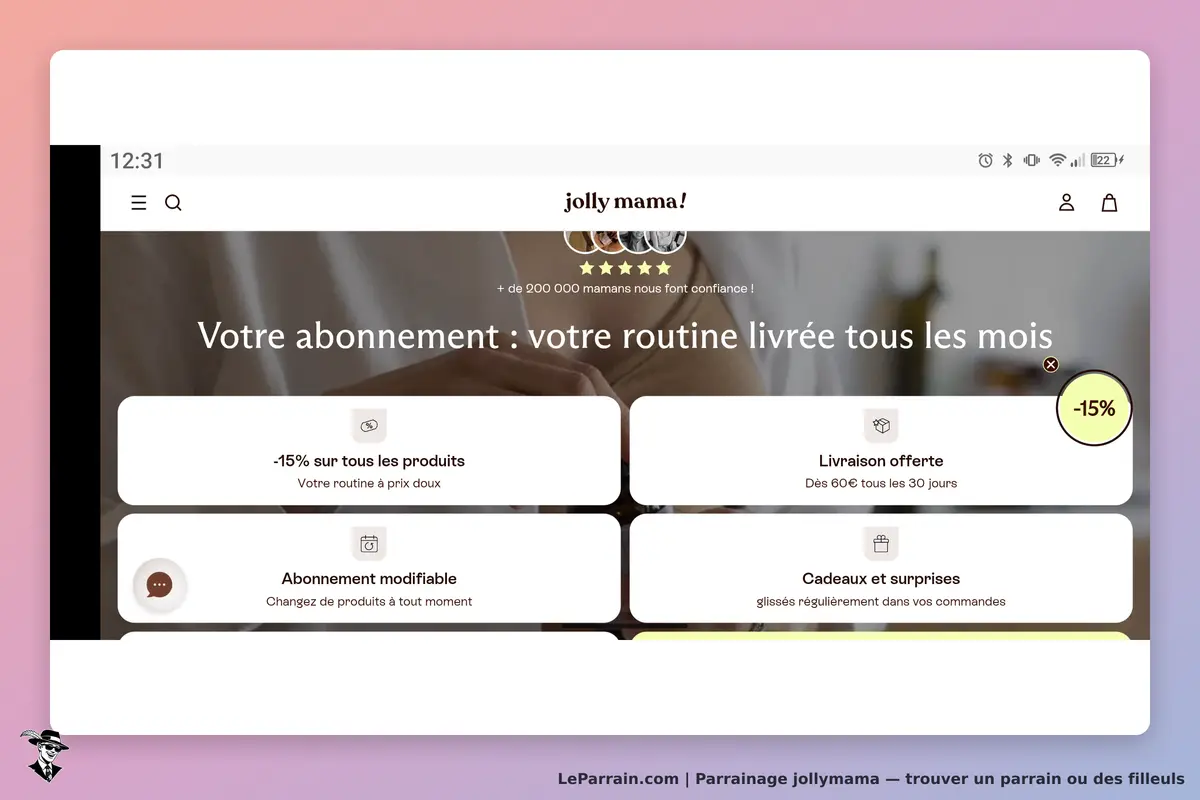 jollymama : jolly mama : page d'accueil présentant des options d'abonnement et des avantages divers