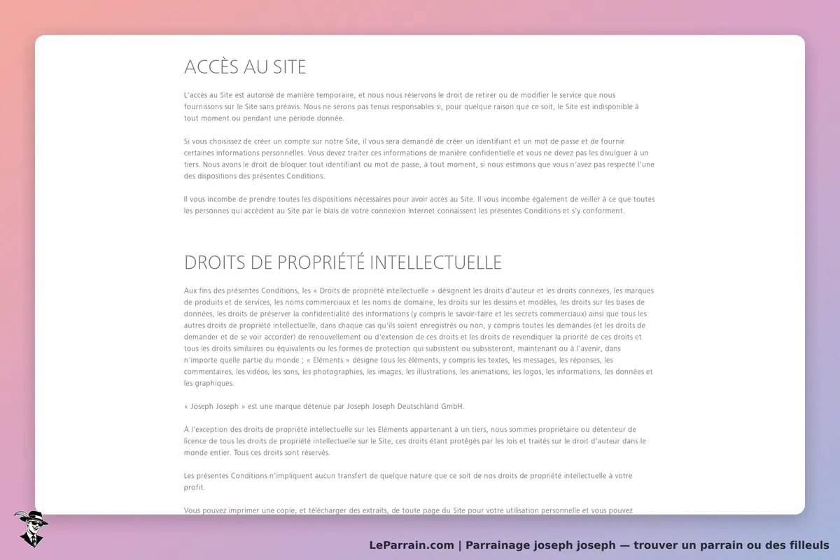 joseph joseph : texte sur l'accès au site et les droits de propriété intellectuelle