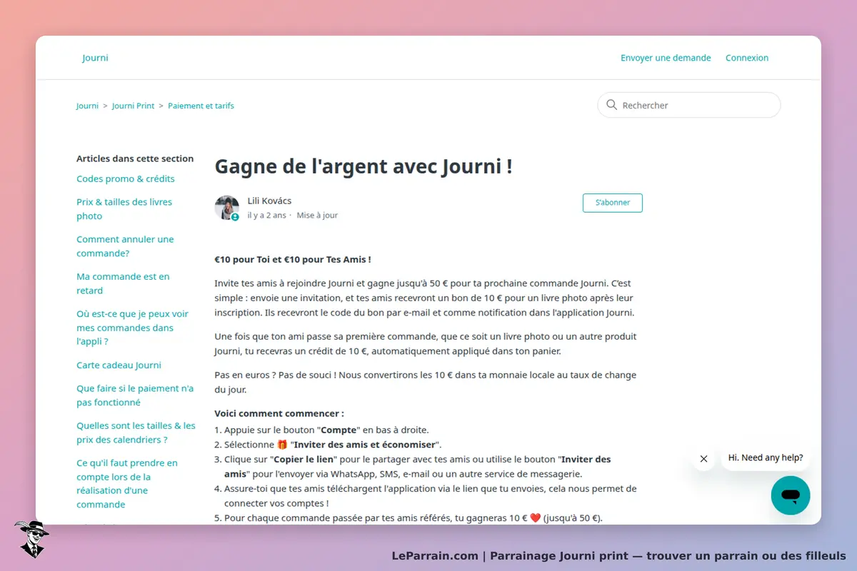 Journi print : journi : page d'accueil avec information sur le parrainage et crédits photo