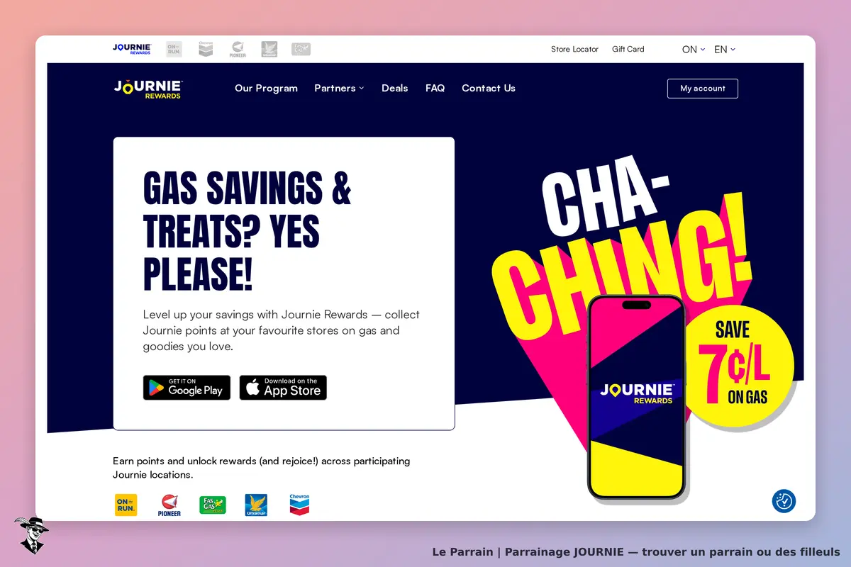 JOURNIE : page d'accueil avec promotion sur les économies de carburant et application mobile
