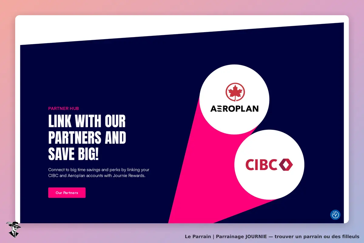 JOURNIE : page d'accueil avec liens vers les partenaires Aeroplan et CIBC