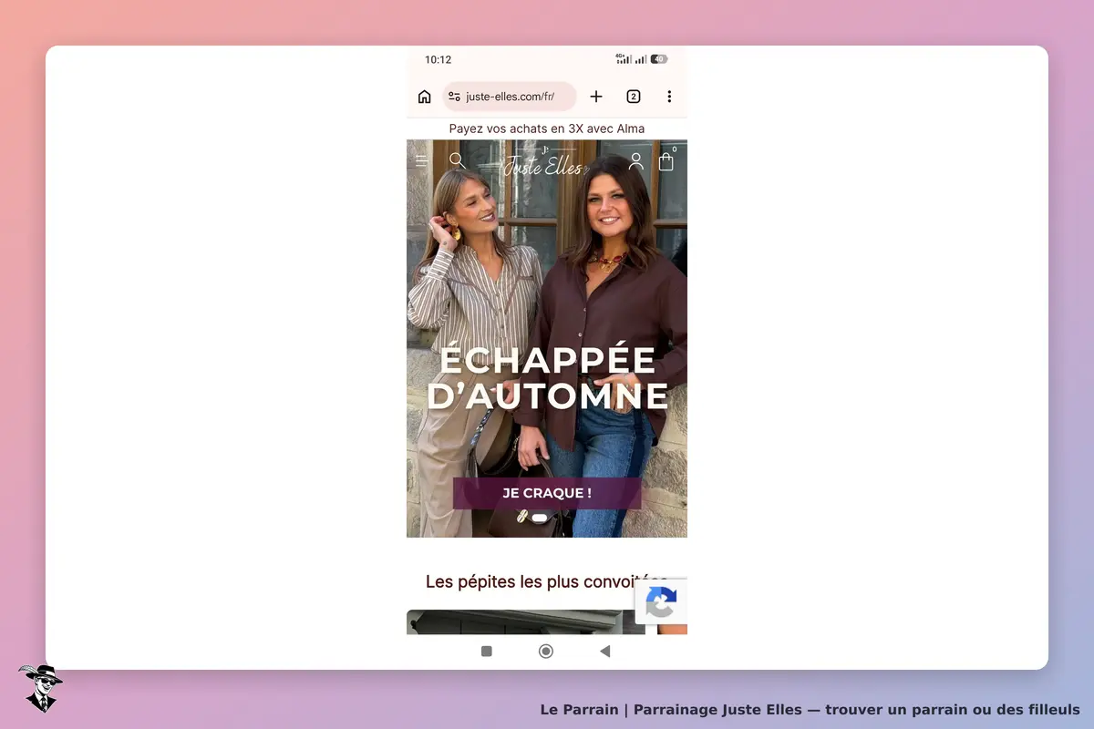 Juste Elles : deux femmes souriantes en mode automnal sur la page d'accueil du site