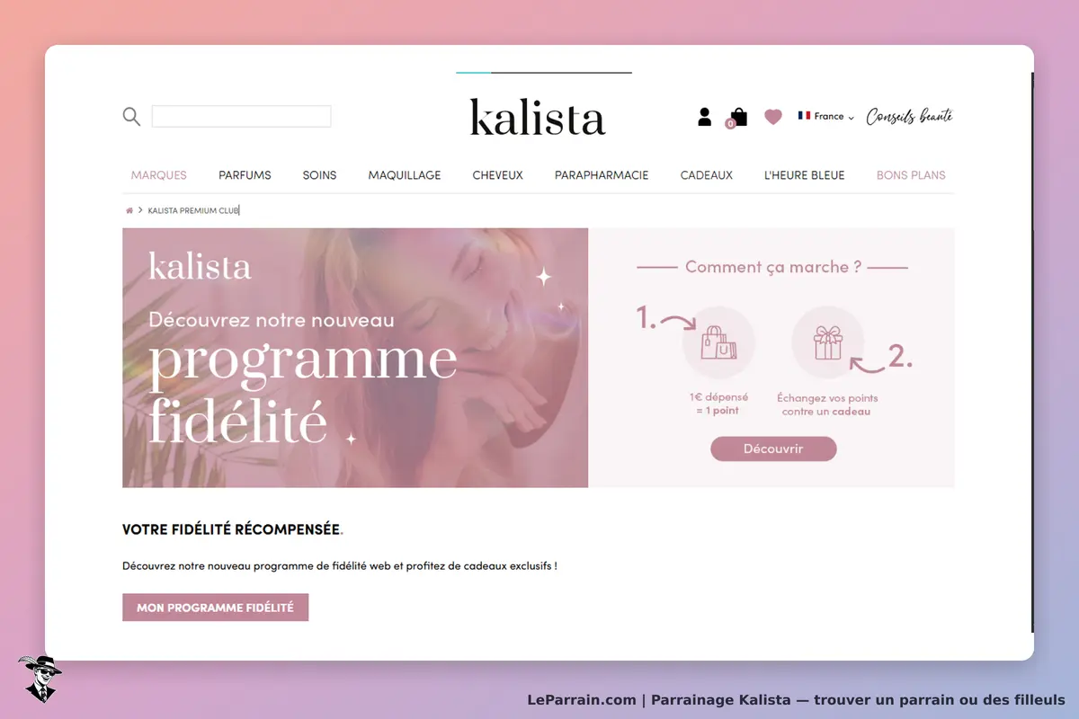 Kalista : page d'accueil présentant le programme de fidélité avec une illustration et des étapes