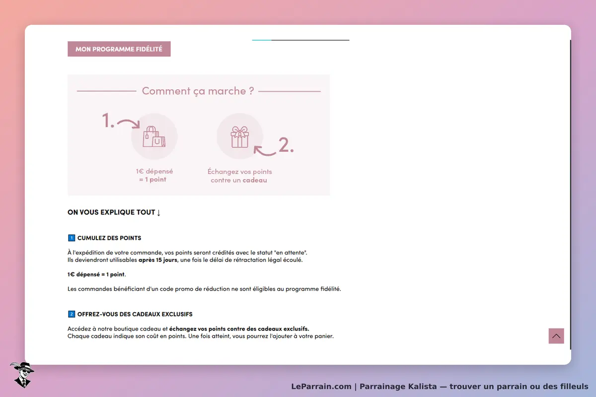 Kalista : explication du programme de fidélité avec accumulation et échange de points