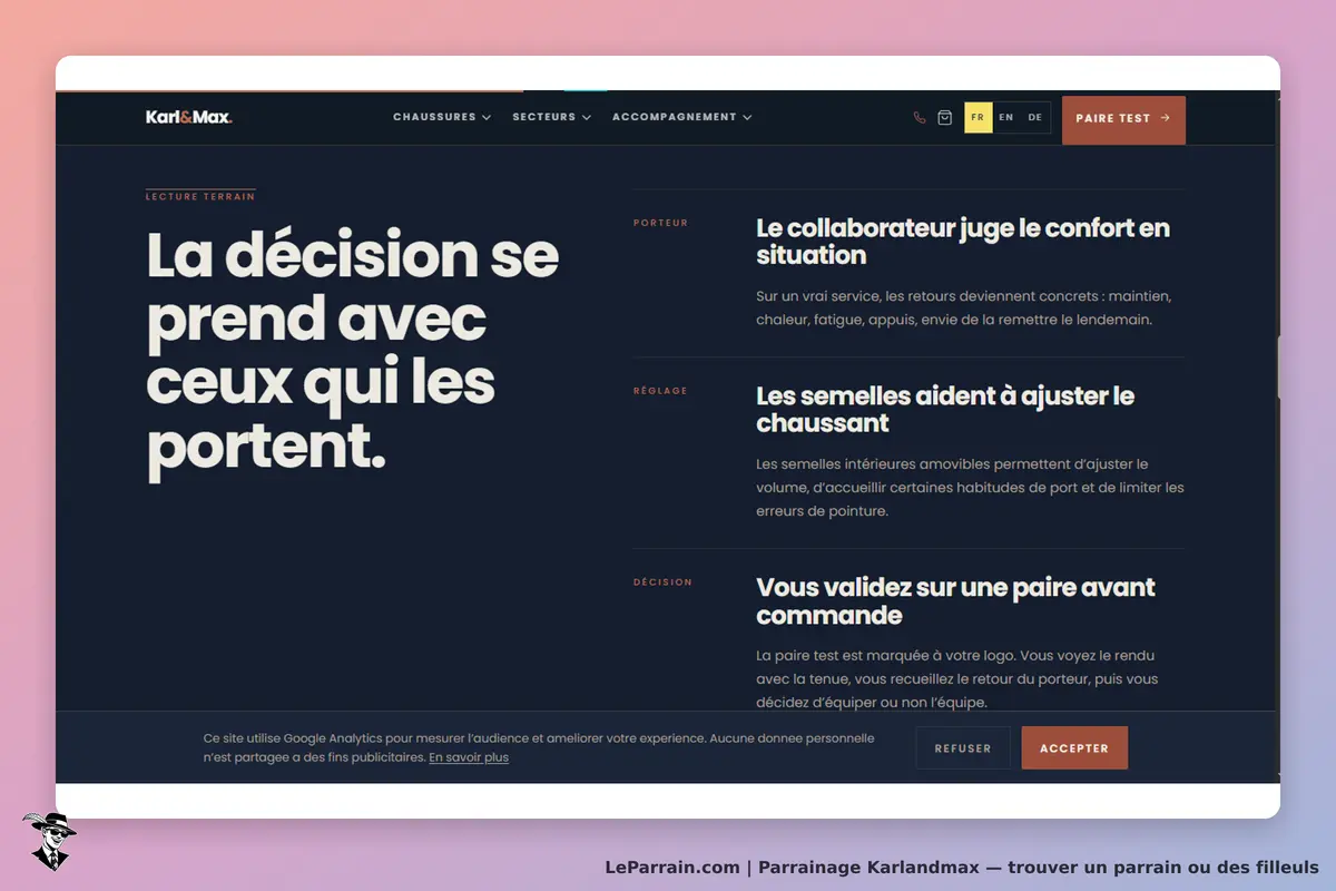 Karlandmax : texte explicatif sur le confort et l'ajustement des chaussures