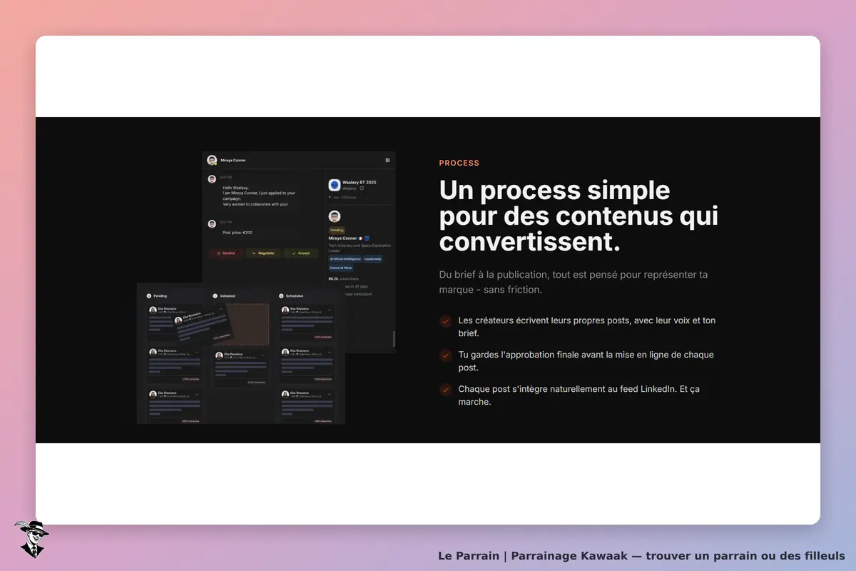 Kawaak : un processus pour créer des contenus, avec des sections en attente et validées