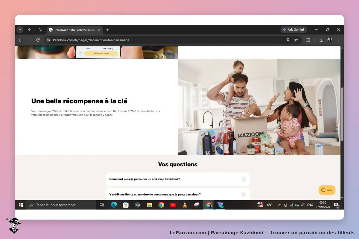Kazidomi : page d'accueil avec un visuel de famille et un carton de produits Kazidomi