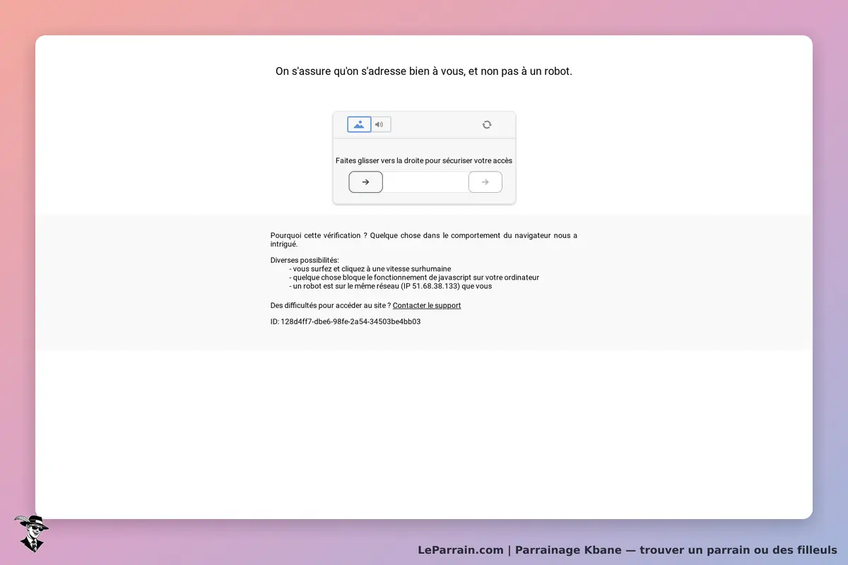 Kbane : écran de vérification avec un captcha pour prouver que l'utilisateur n'est pas un robot