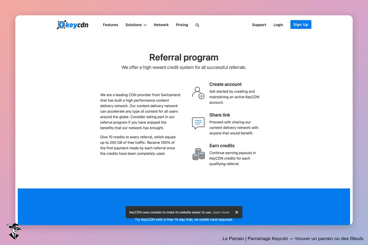 Page parrainage de Keycdn