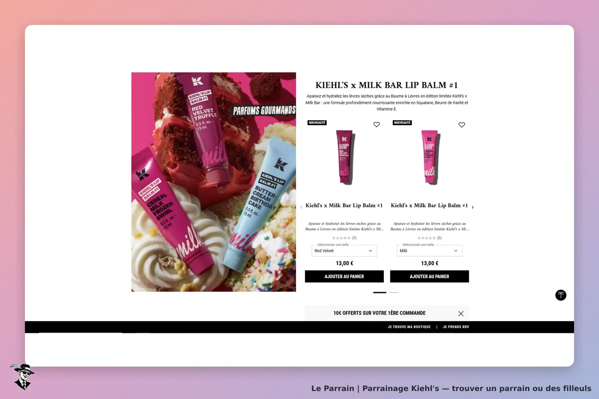 KIEHL'S : produits de baume à lèvres sur fond de gâteaux et crèmes colorées