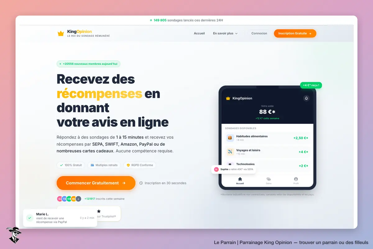Page d'accueil de King Opinion