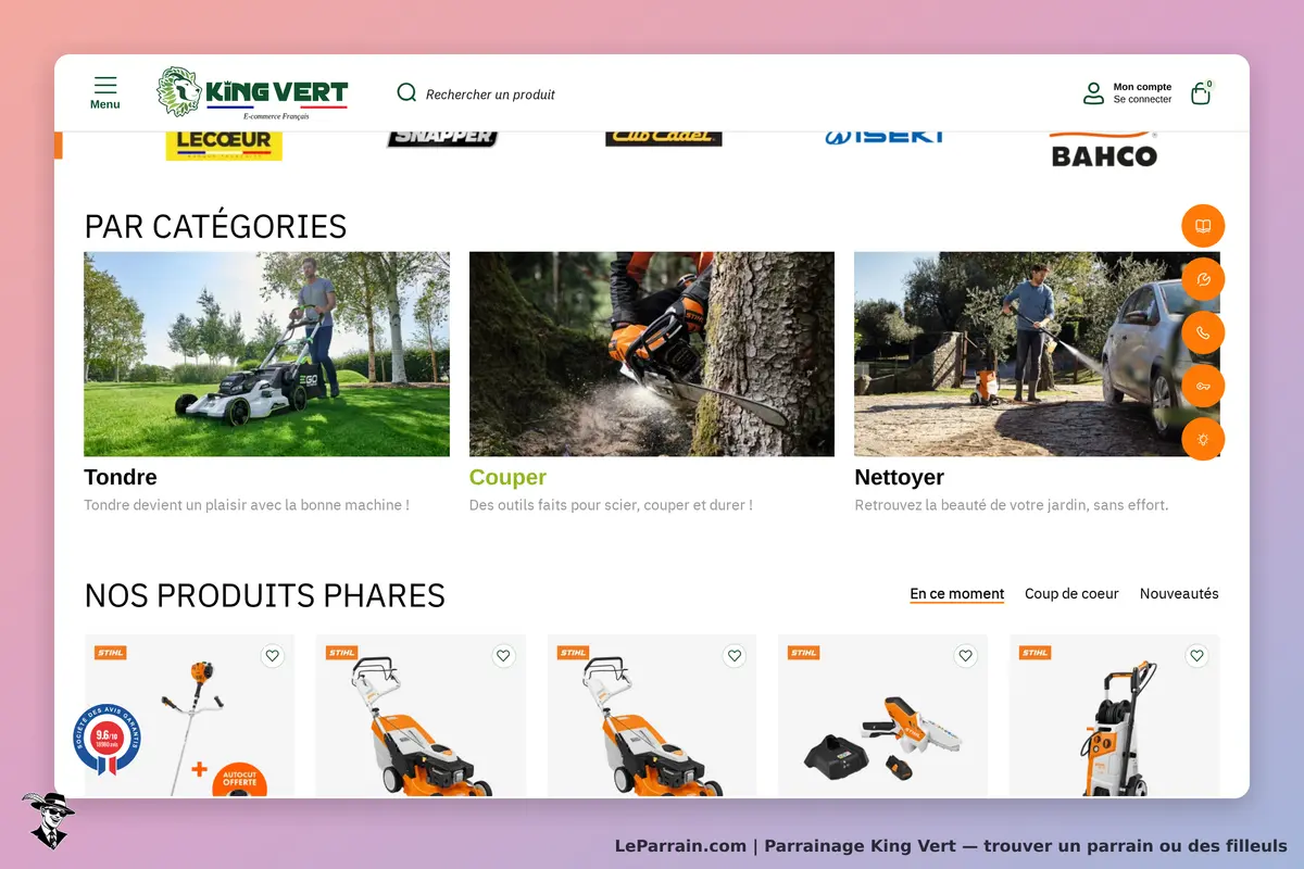 King Vert : page d'accueil avec catégories et produits phares de jardinage affichés