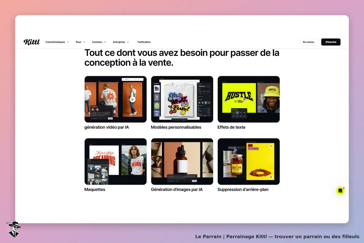 Kittl : page d'accueil présentant divers outils de conception graphique et de génération d'images