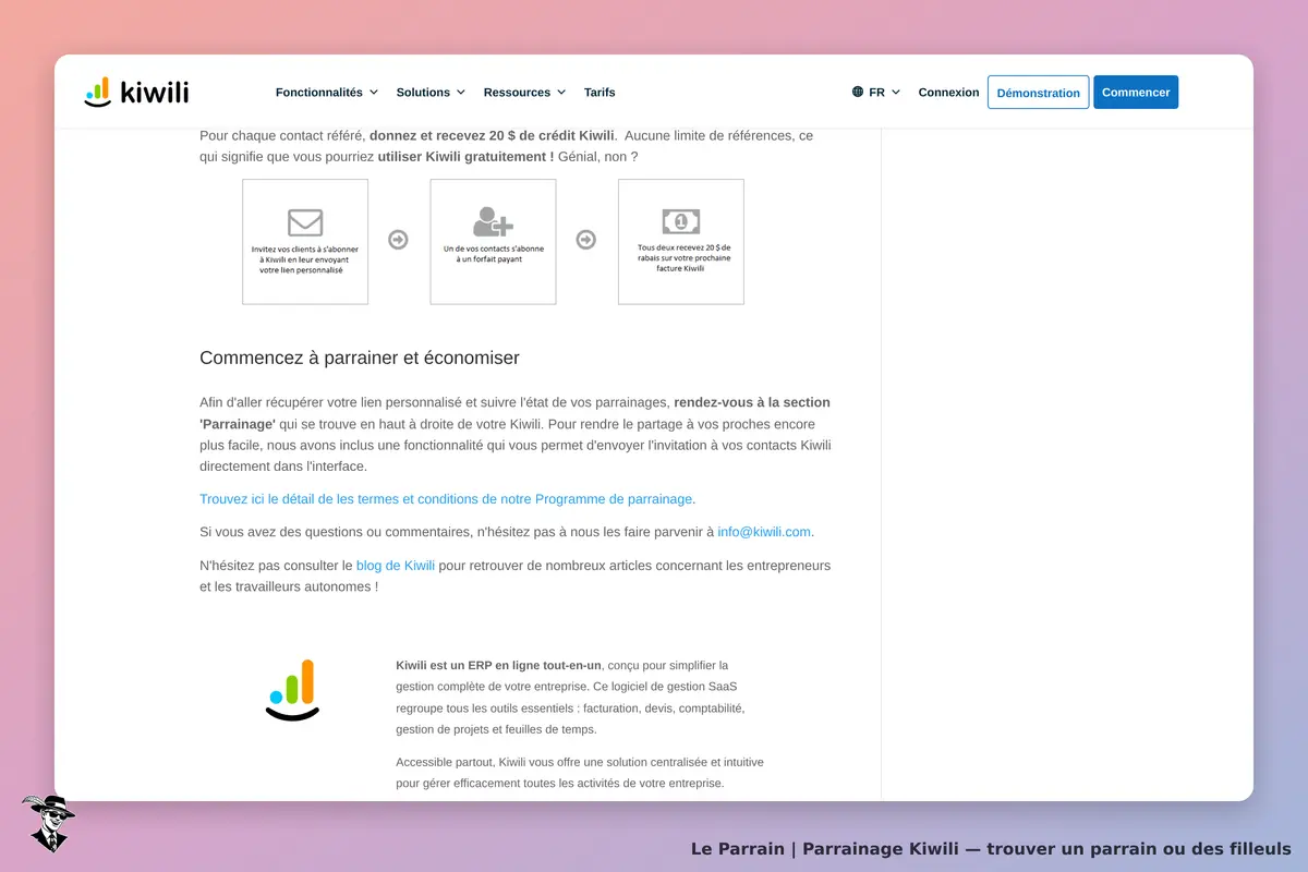 Kiwili : section sur le parrainage avec explications et liens vers des ressources supplémentaires