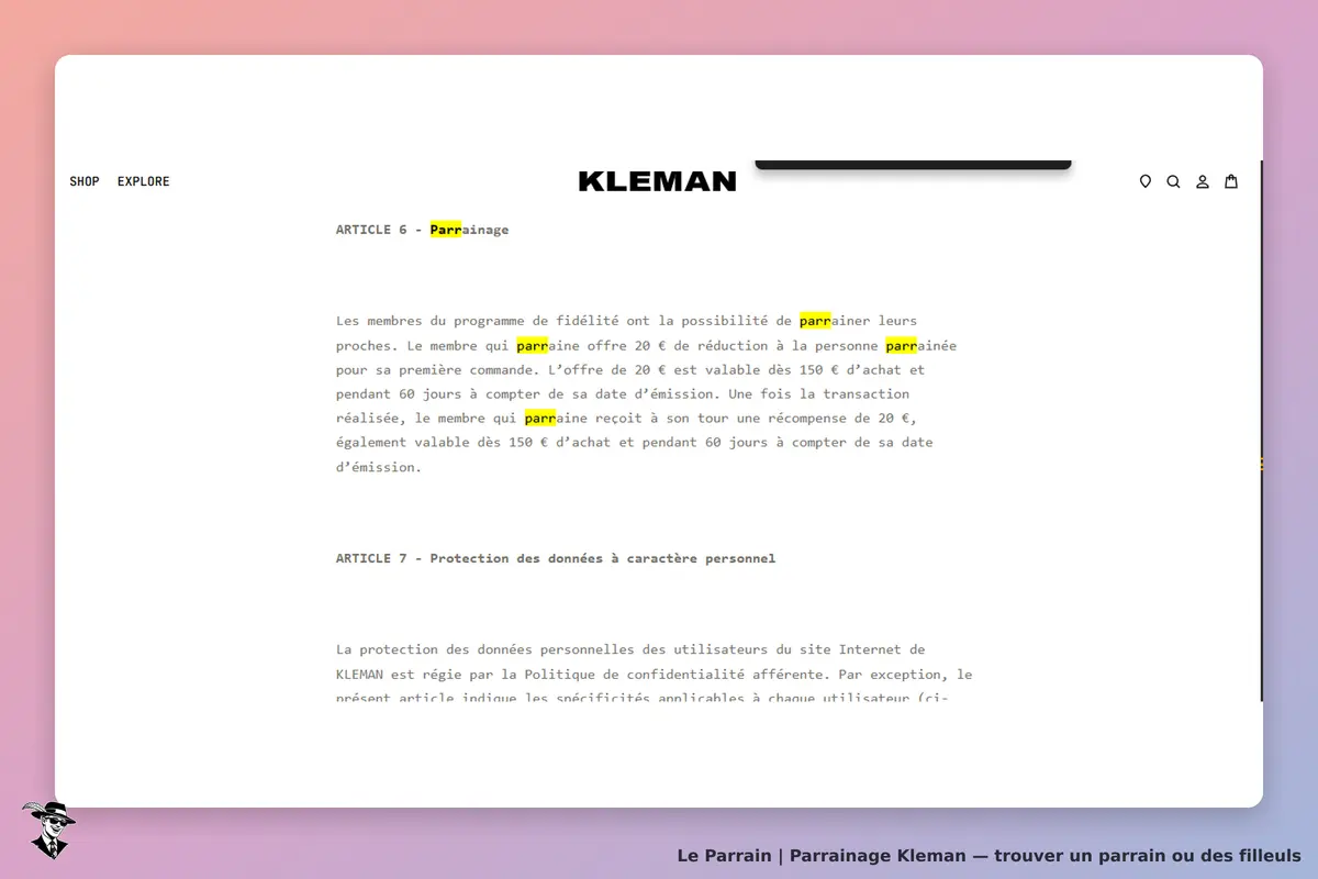KLEMAN : texte sur le programme de parrainage et la protection des données personnelles