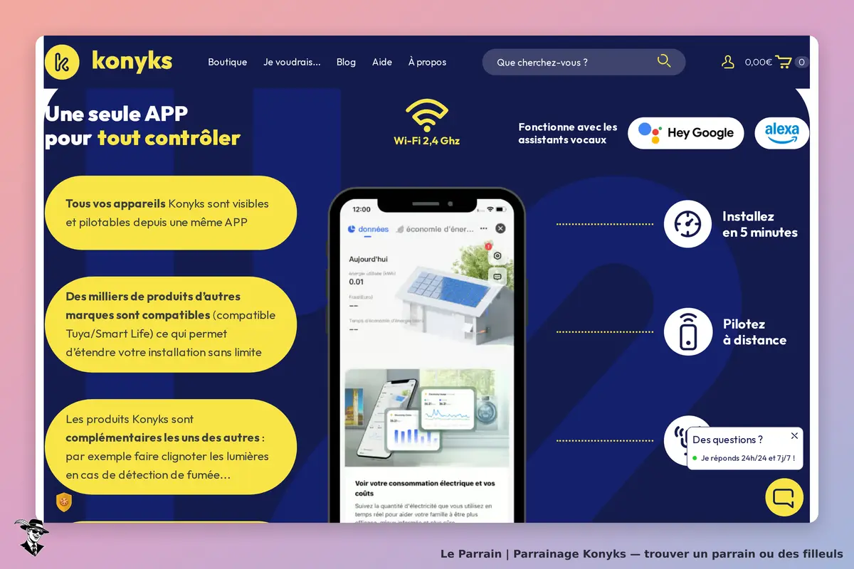 Konyks : page d'accueil présentant des produits connectés et une application mobile