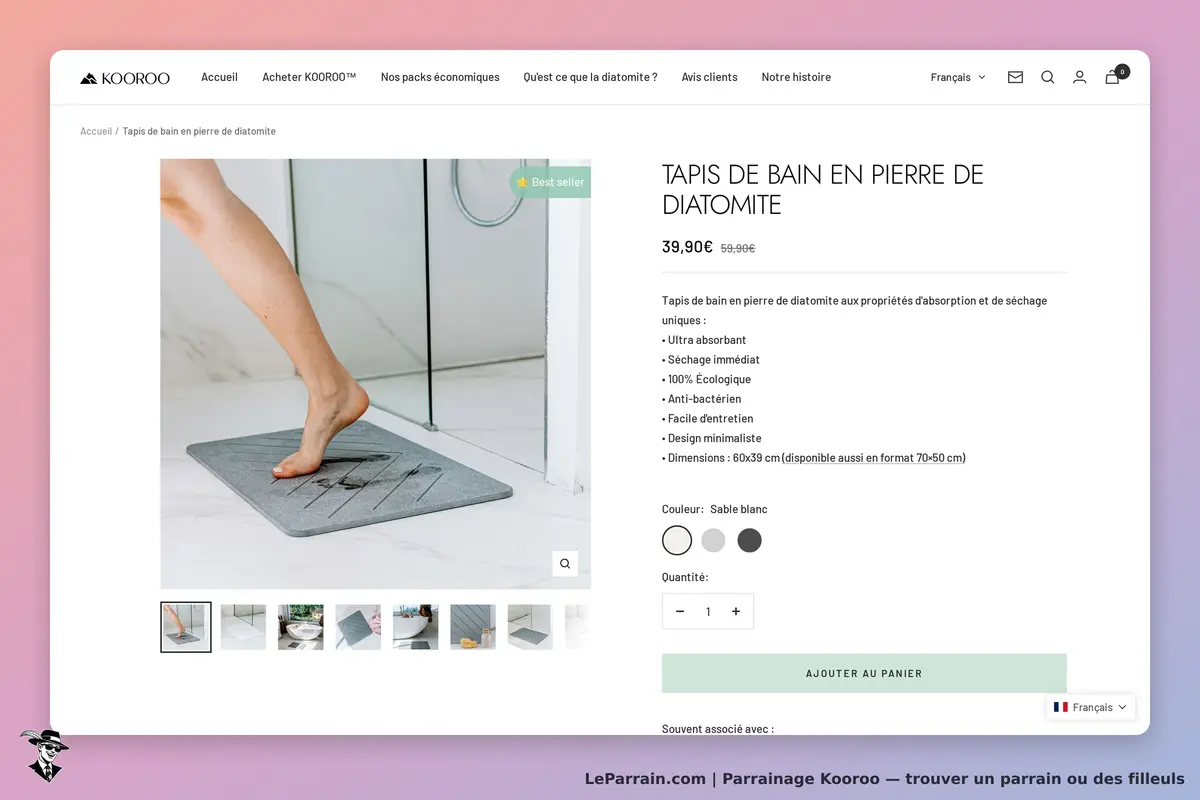 Kooroo : tapis de bain en pierre de diatomite avec une personne posant un pied dessus