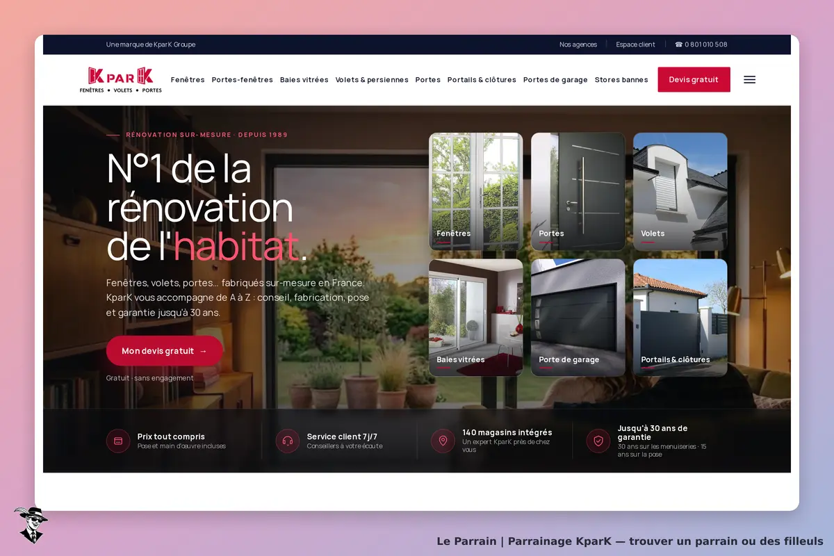 KparK : page d'accueil présentant divers produits de rénovation de l'habitat