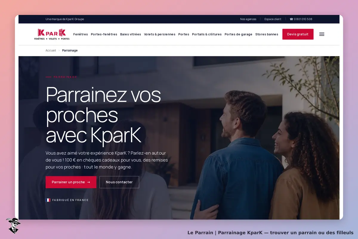 KparK : page d'accueil avec un visuel de couple et le texte sur le parrainage