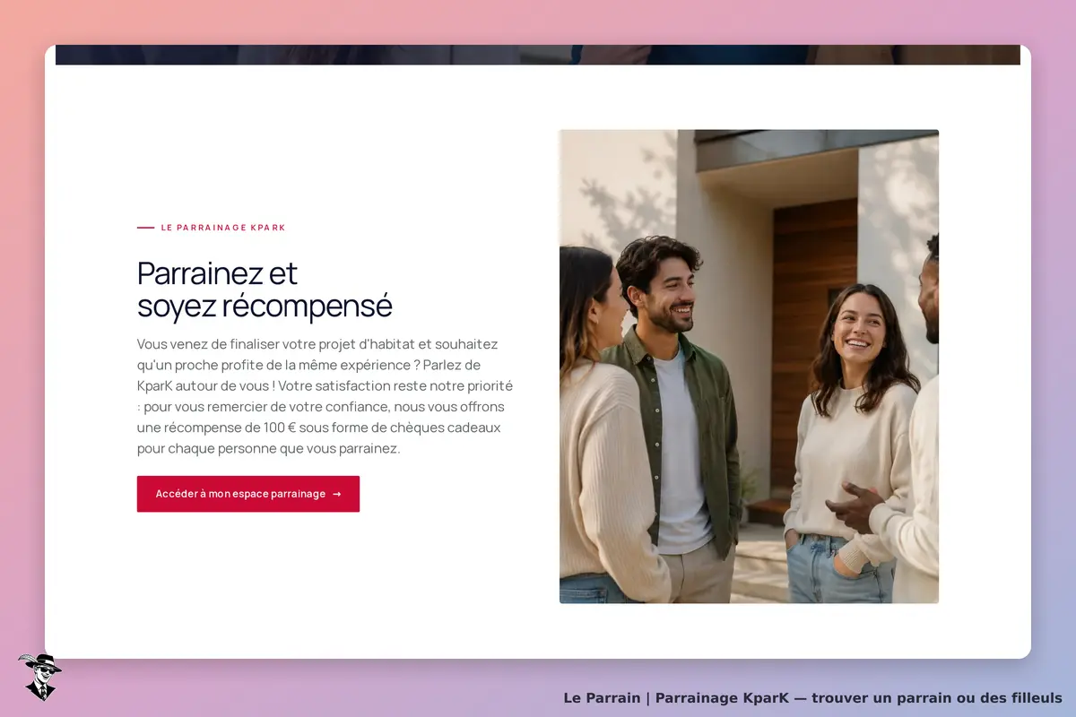 KparK : section sur le parrainage avec des personnes discutant à l'extérieur d'une maison