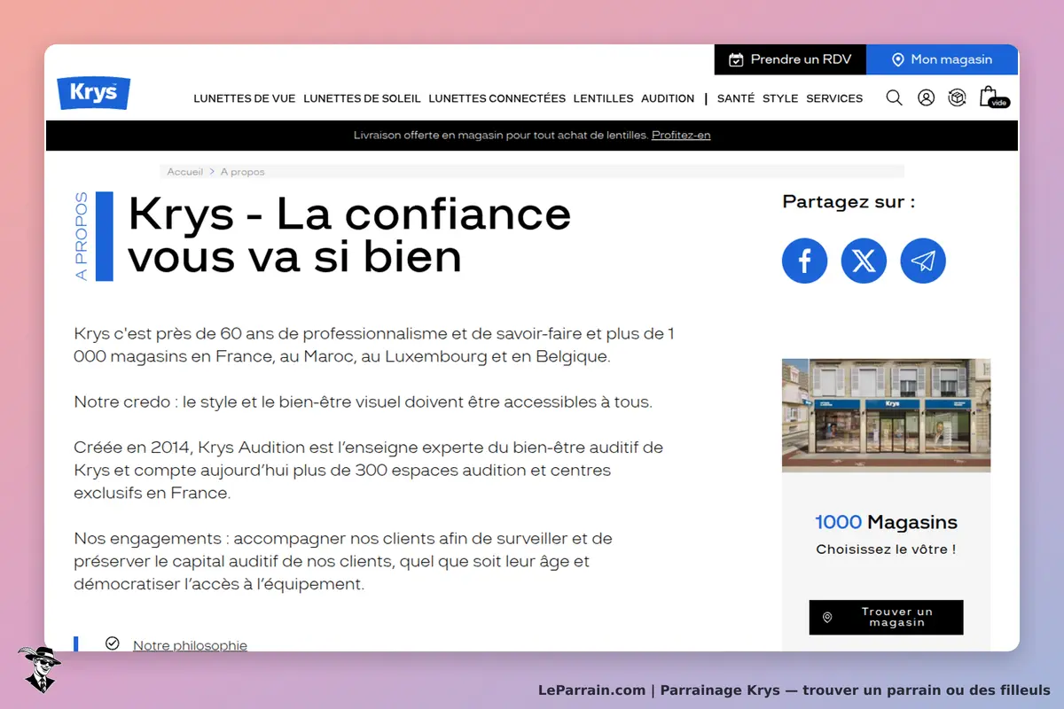 Krys : page d'accueil présentant la marque et ses engagements en matière de bien-être visuel