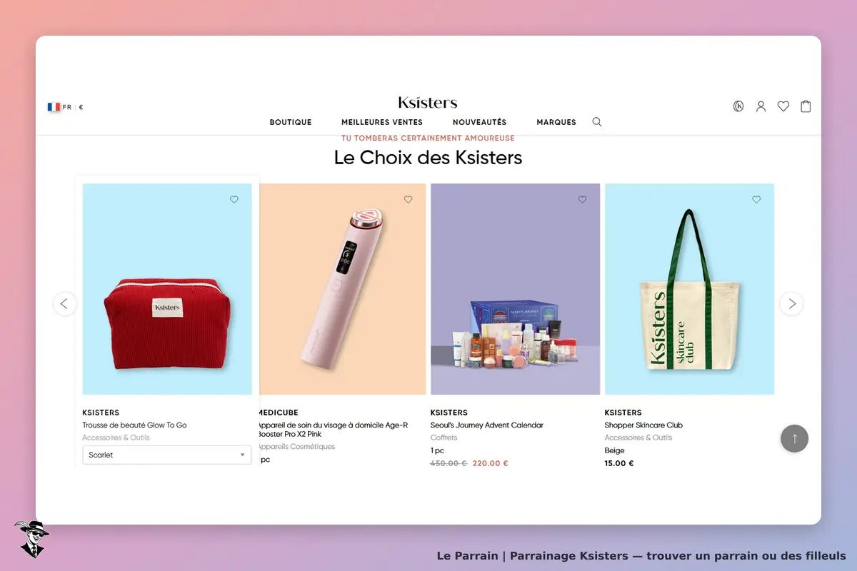 Ksisters : page d'accueil avec plusieurs produits cosmétiques et accessoires affichés