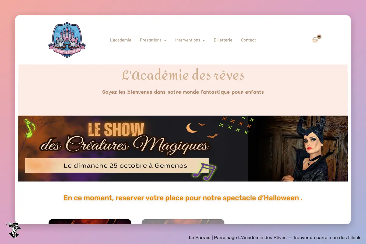 Page d'accueil de L'Académie des Rêves