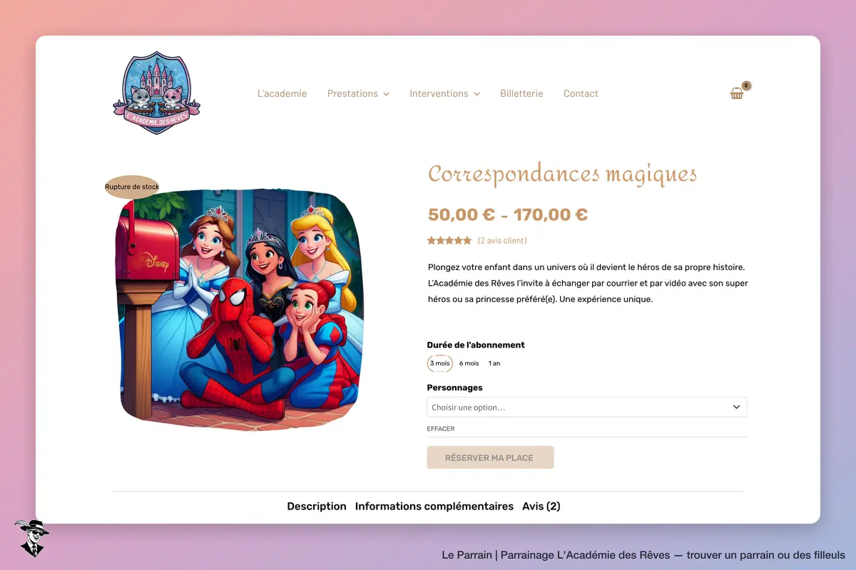 Page produit de L'Académie des Rêves