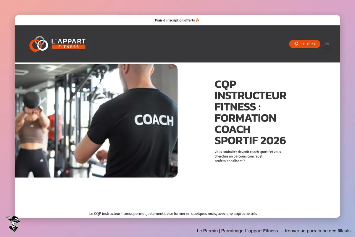 Page parrainage de L'appart Fitness