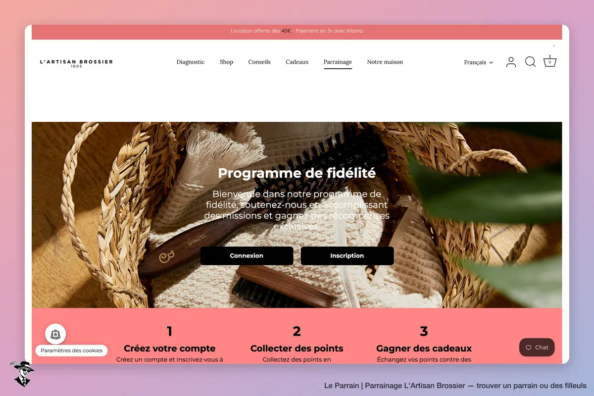 Page parrainage de L'Artisan Brossier