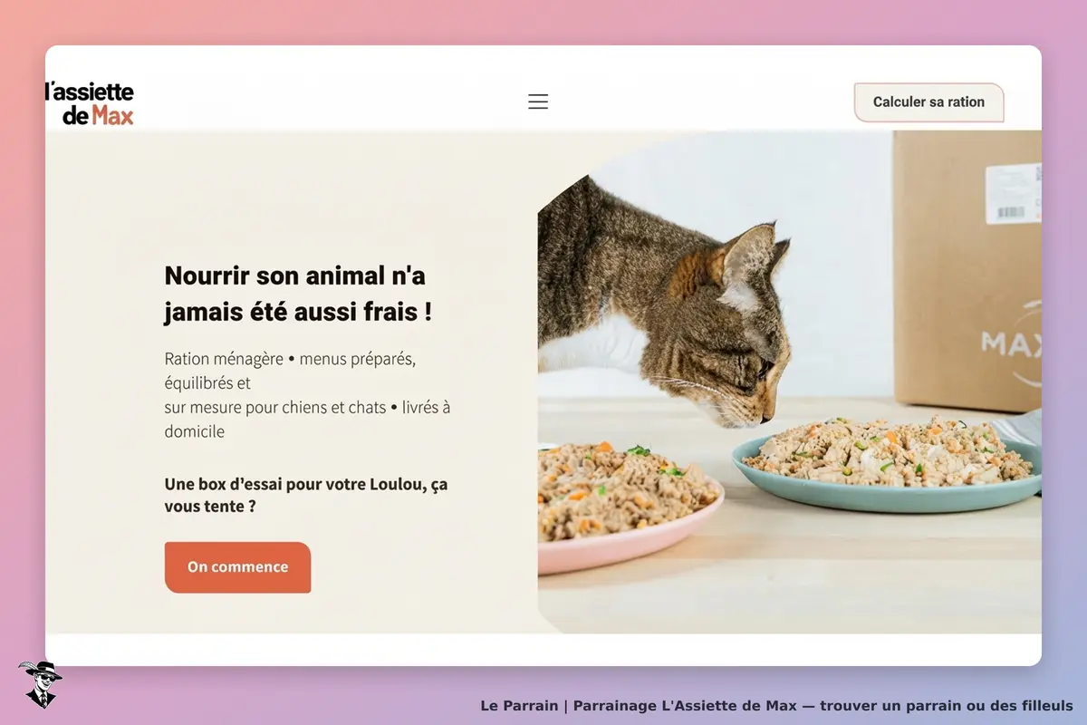 L'Assiette de Max : un chat renifle des plats de nourriture sur une table, avec un carton en