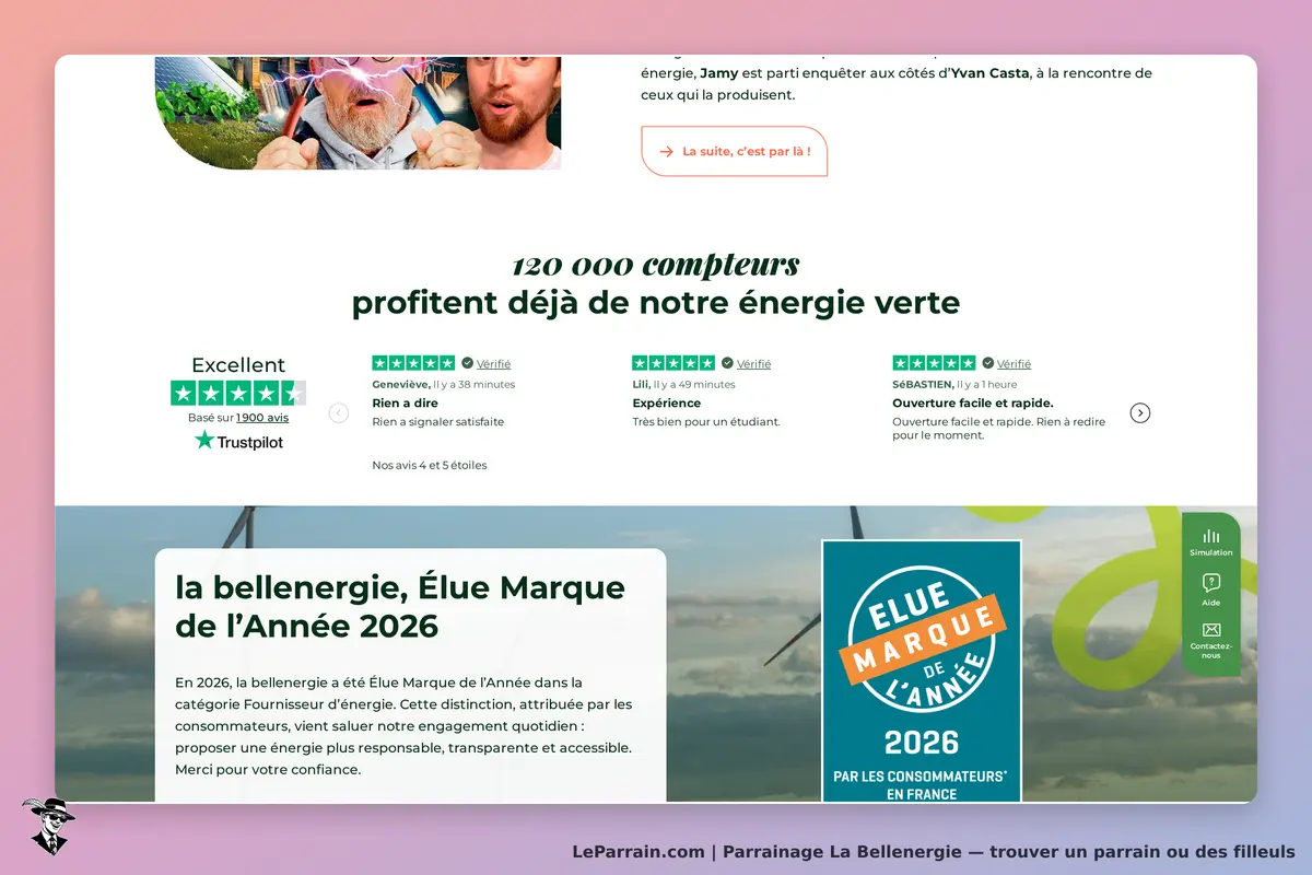 La Bellenergie : page d'accueil avec avis clients et distinction Élu Marque de l'Année 2026