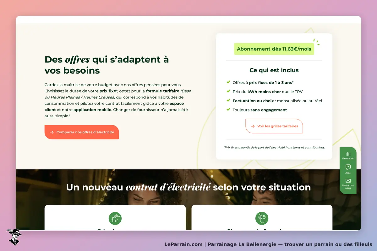 La Bellenergie : section sur les offres d'électricité adaptées aux besoins des clients