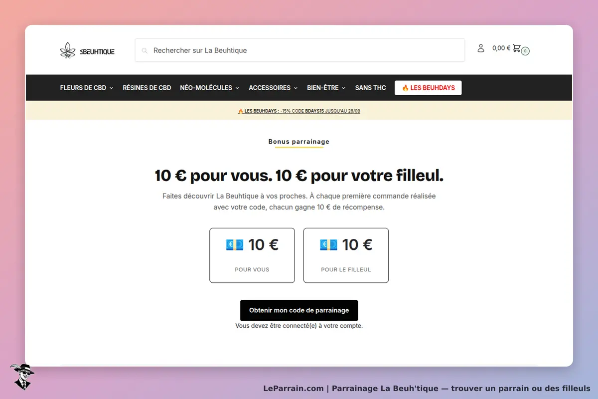 La Beuh'tique : page d'accueil avec informations sur le parrainage et un formulaire