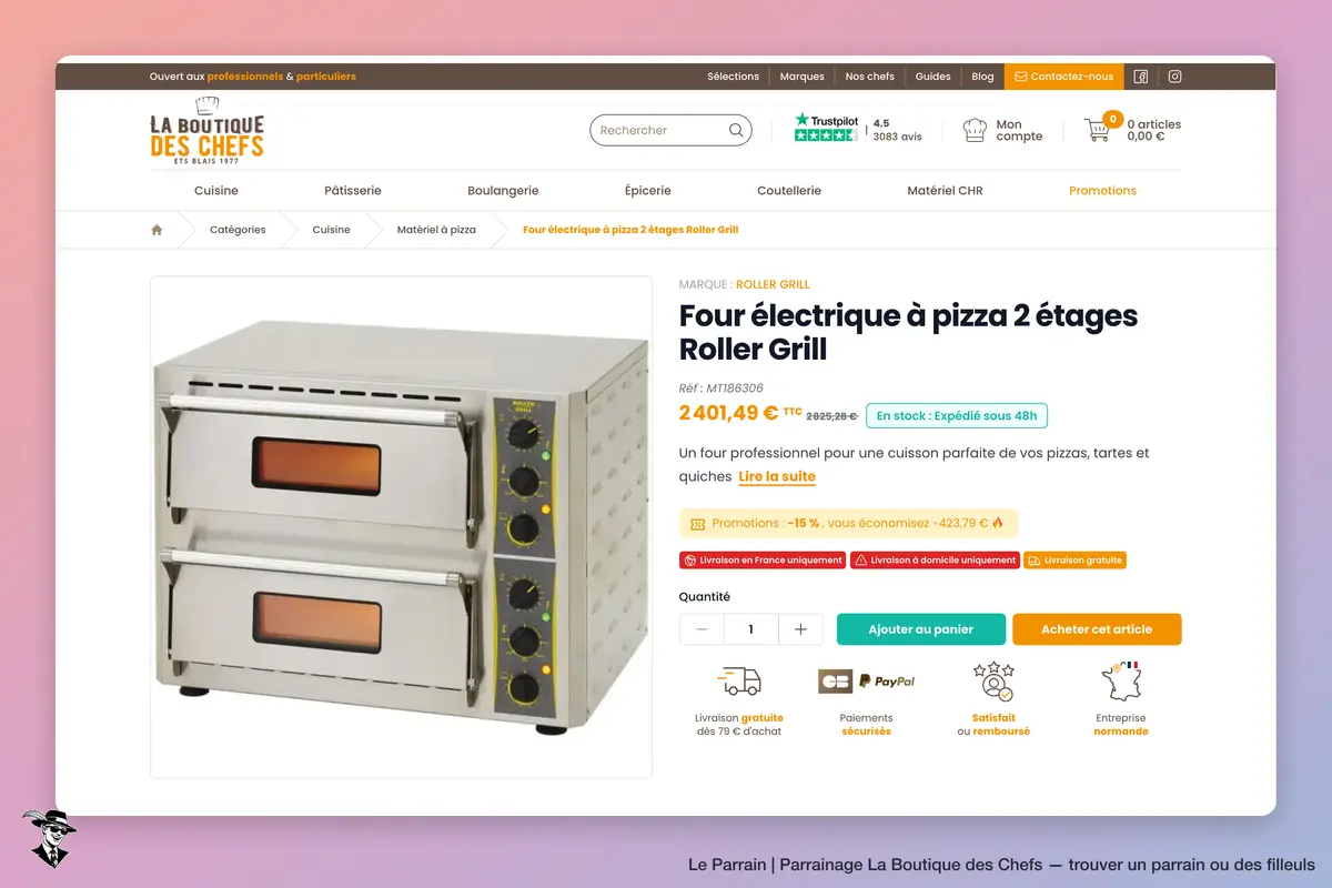 Page produit de La Boutique des Chefs